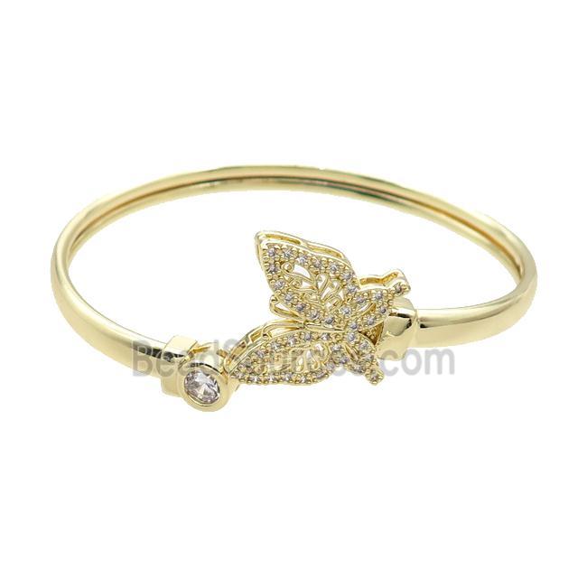 Copper Bangle Pave Zircon Butterfly Gold Plated