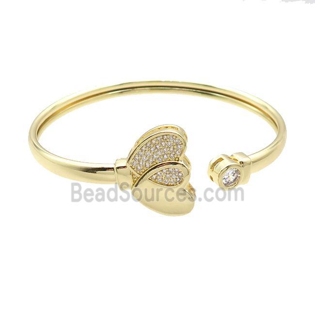 Copper Bangle Pave Zircon Heart Gold Plated