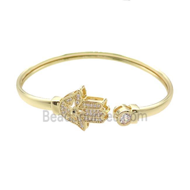 Copper Bangle Pave Zircon Hamsahand Gold Plated