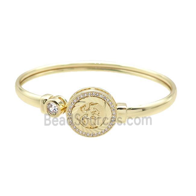 Copper Bangle Pave Zircon Horse Gold Plated