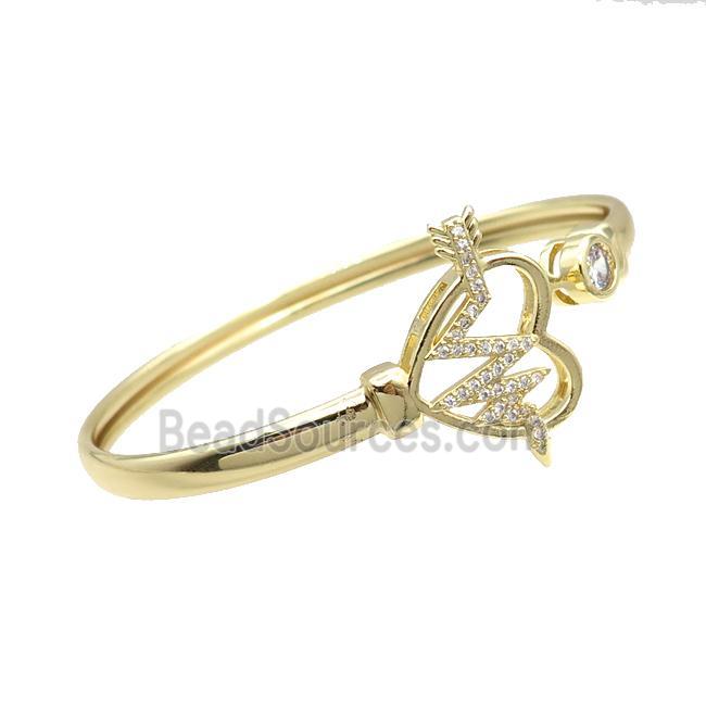 Copper Bangle Pave Zircon Heart Cardiogram Gold Plated