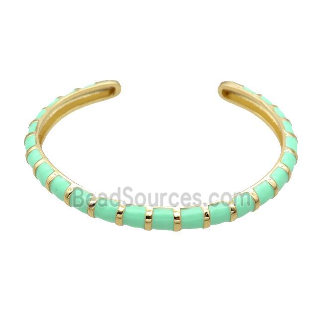 Copper Bangle With Green Enamel Gold Plated