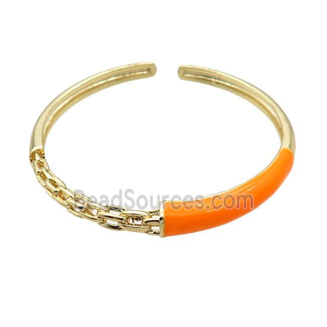 Copper Bangle With Orange Enamel Gold Plated