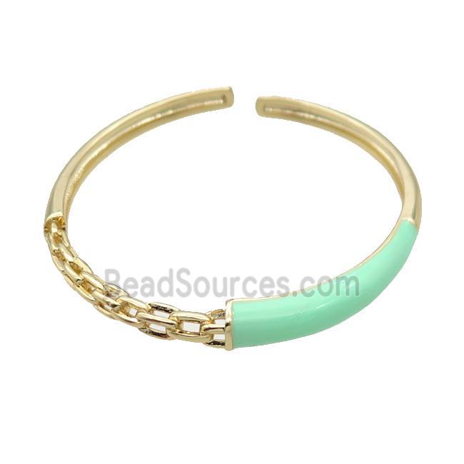 Copper Bangle With Green Enamel Gold Plated