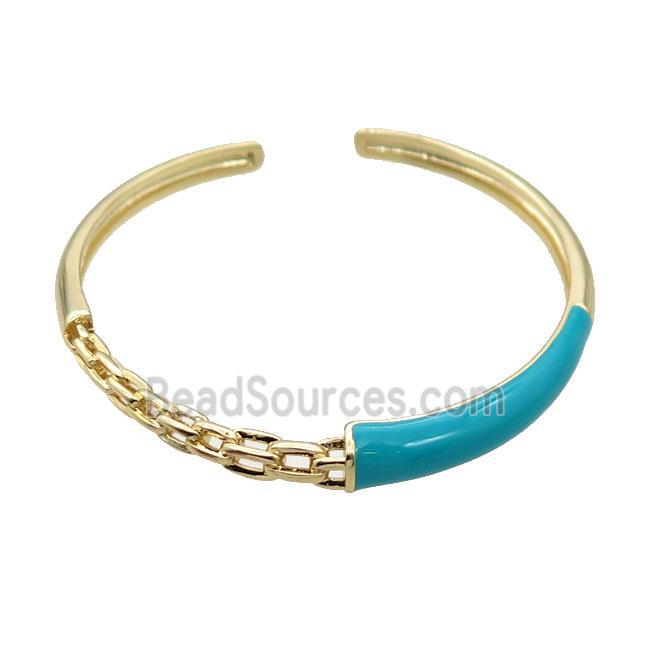 Copper Bangle With Teal Enamel Gold Plated