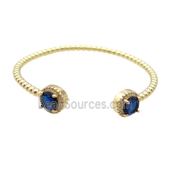 Copper Bangle Pave Darkblue Crystal Gold Plated