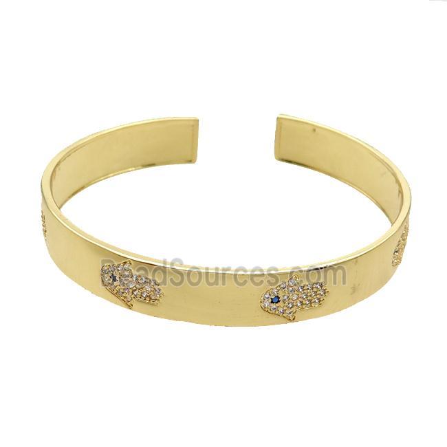 Copper Bangle Pave Zircon Hamsahand Gold Plated