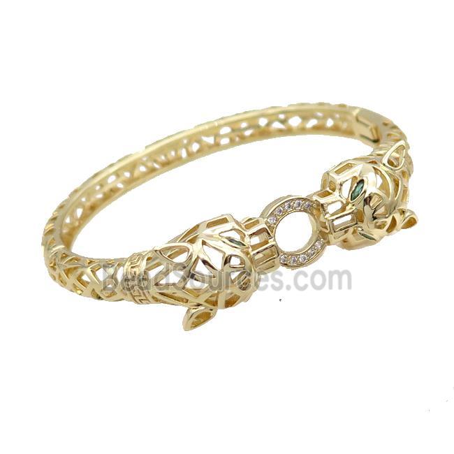 Copper Bangle Pave Zircon Tiger Gold Plated