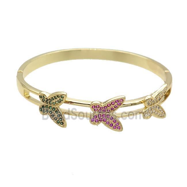 Copper Bangle Pave Zircon Butterfly Gold Plated