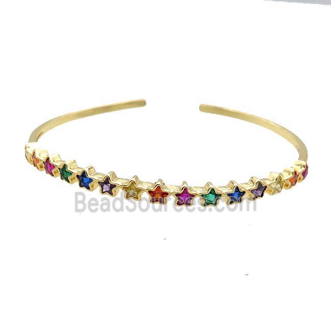 Copper Bangle Pave Zircon Star Gold Plated