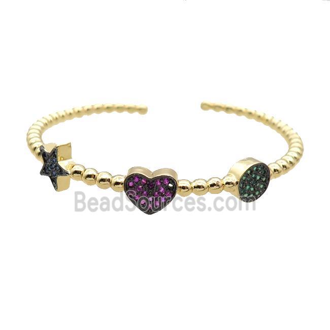 Copper Bangle Pave Zircon Heart Star Gold Plated