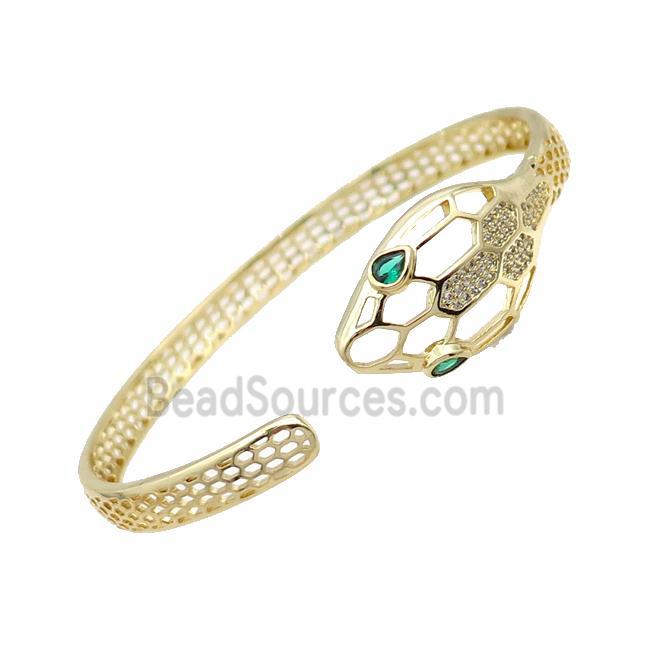 Copper Bangle Pave Zircon Snake Gold Plated