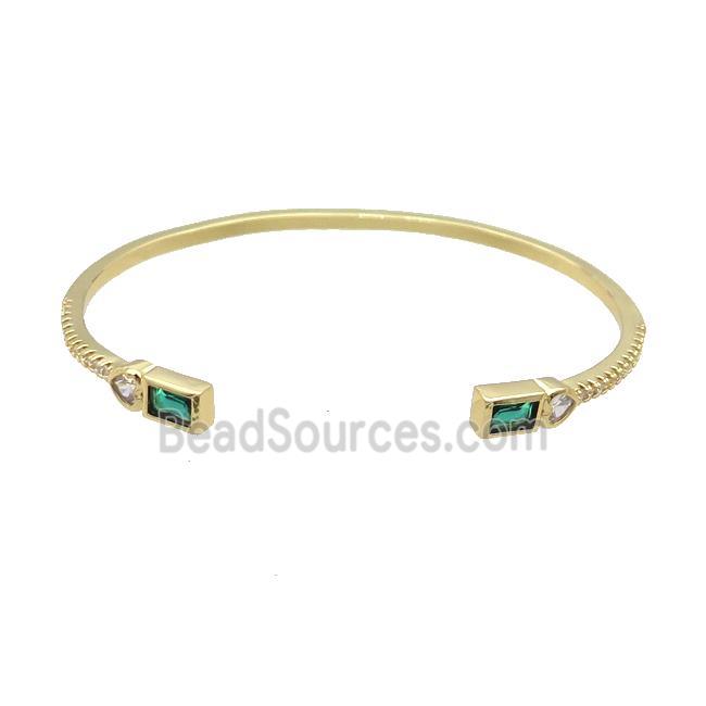 Copper Bangle Pave Zircon Green Gold Plated