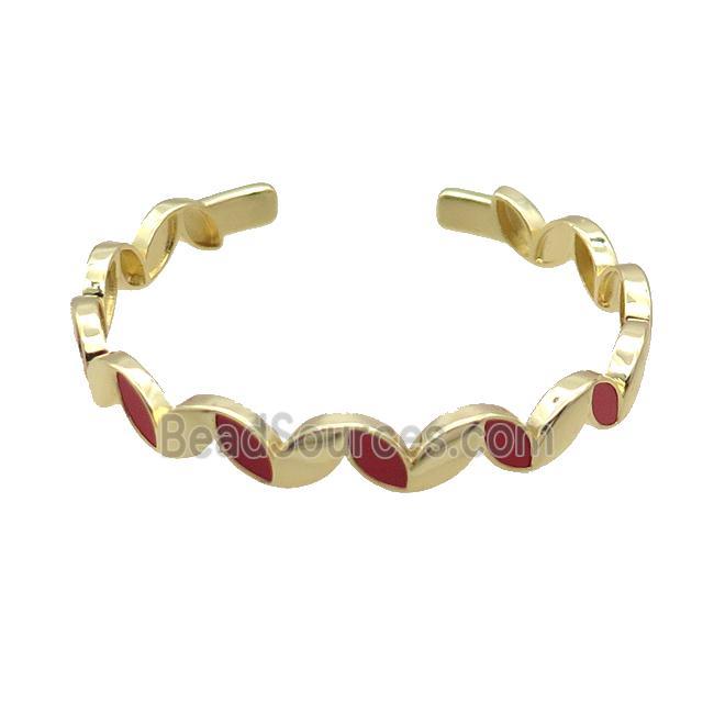 Copper Bangle Pave Red Agate Gold Plated