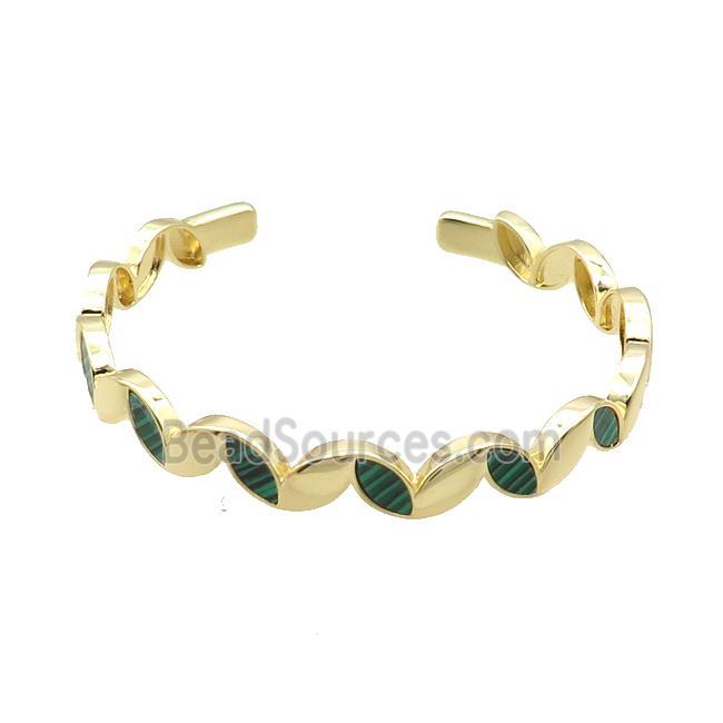 Copper Bangle Pave Malachite Gold Plated