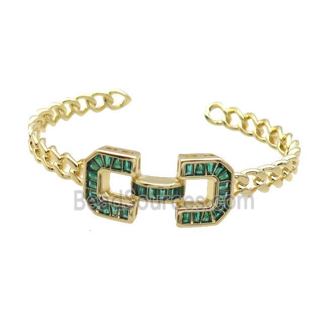 Copper Bangle Pave Zircon Green Gold Plated