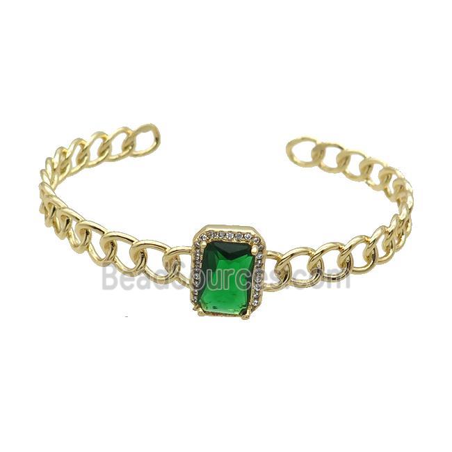 Copper Bangle Pave Green Crystal Glass Rectangle Gold Plated