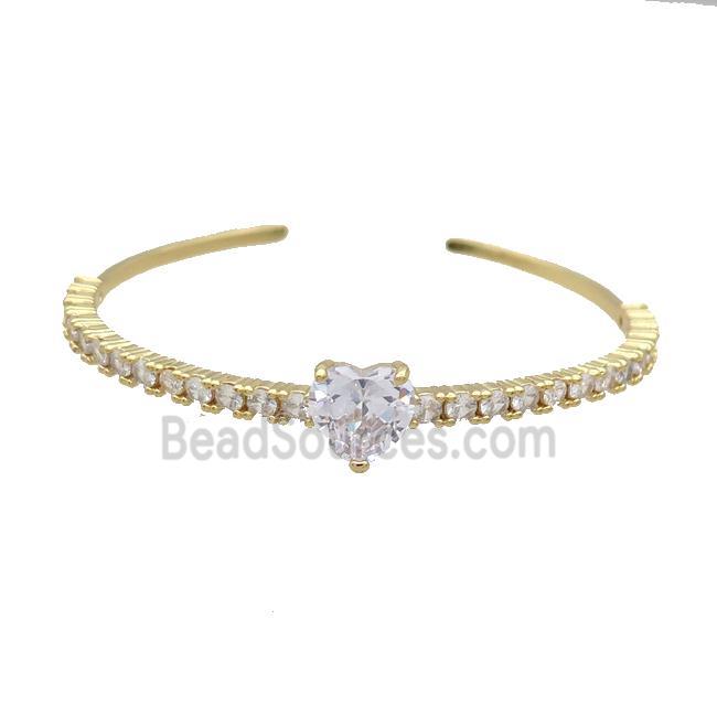 Copper Bangle Pave Zircon Crystal Glass Heart Gold Plated