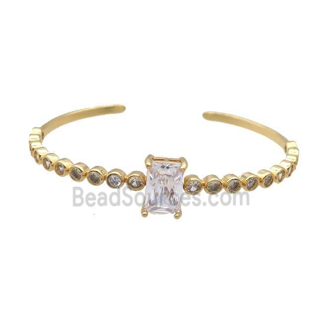 Copper Bangle Pave Zircon Crystal Glass Rectangle Gold Plated