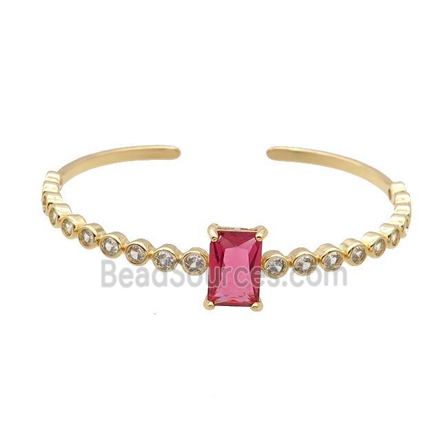 Copper Bangle Pave Zircon Red Crystal Glass Rectangle Gold Plated