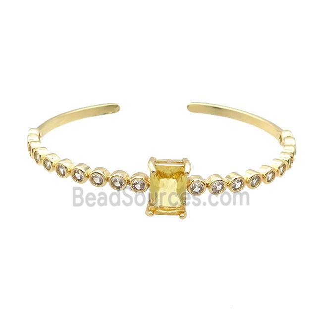 Copper Bangle Pave Zircon Yellow Crystal Glass Rectangle Gold Plated