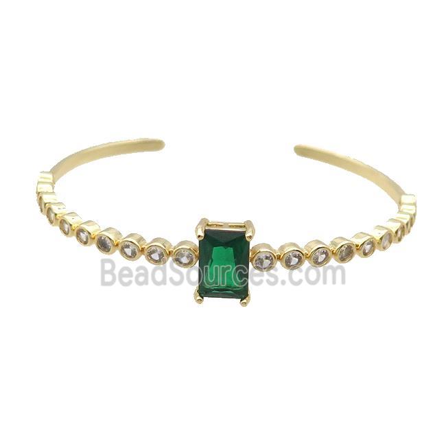 Copper Bangle Pave Zircon Green Crystal Glass Rectangle Gold Plated