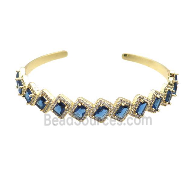 Copper Bangle Pave Zircon Blue Crystal Glass Rectangle Gold Plated