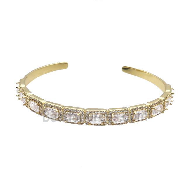 Copper Bangle Pave Zircon Crystal Glass Rectangle Gold Plated