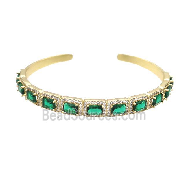 Copper Bangle Pave Zircon Green Crystal Glass Rectangle Gold Plated