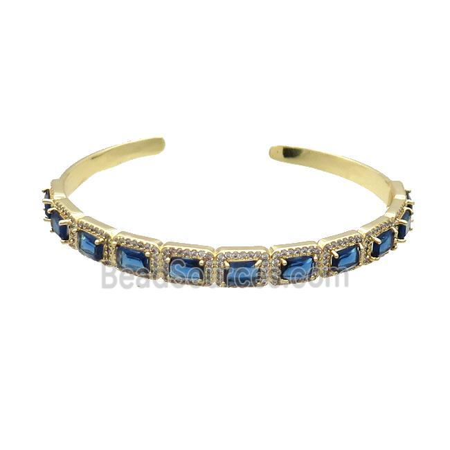 Copper Bangle Pave Zircon Blue Crystal Glass Rectangle Gold Plated