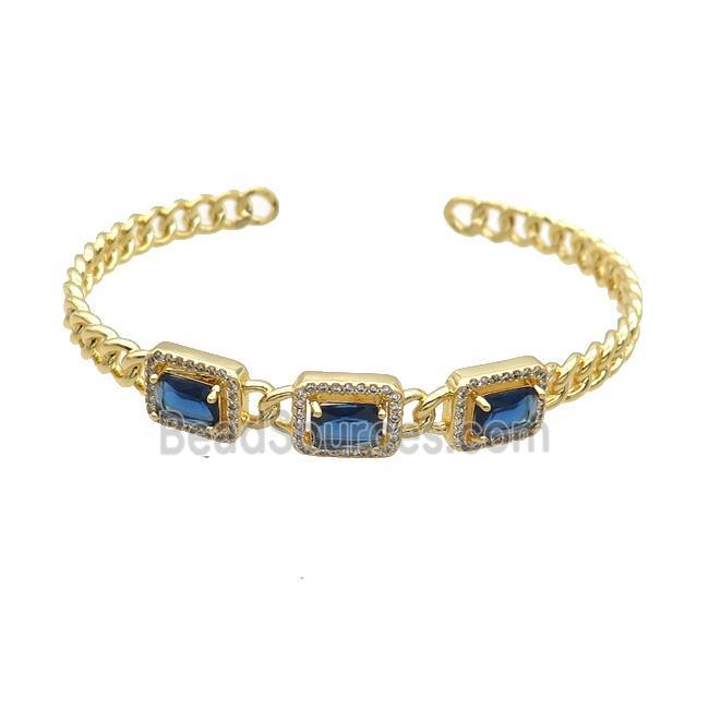 Copper Bangle Pave Zircon Blue Crystal Glass Rectangle Gold Plated