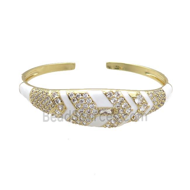 Copper Bangle Pave Zircon White Enamel Gold Plated