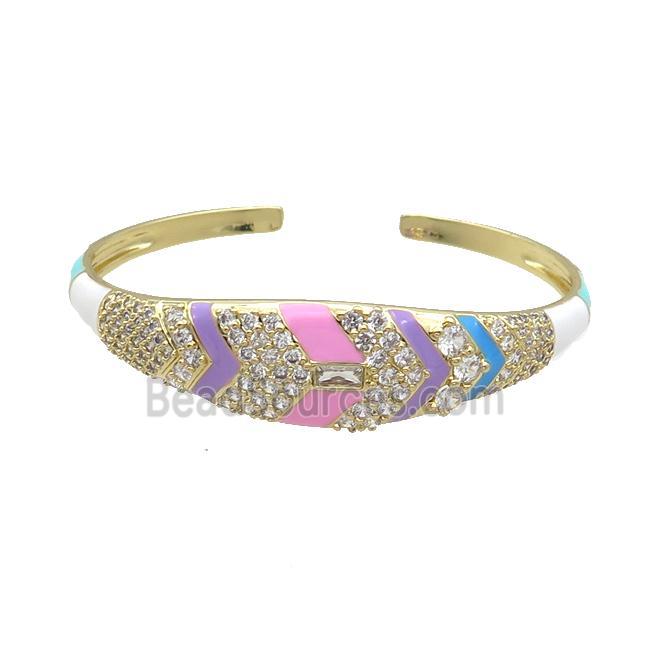 Copper Bangle Pave Zircon Multicolor Enamel Gold Plated