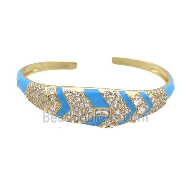 Copper Bangle Pave Zircon Blue Enamel Gold Plated