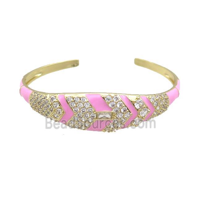 Copper Bangle Pave Zircon Pink Enamel Gold Plated