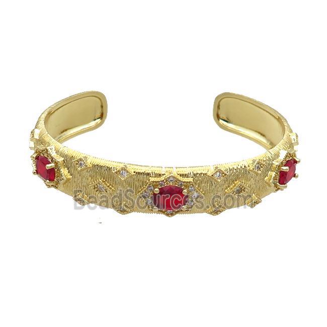 Copper Bangle Pave Zircon Red Crystal Glass Gold Plated