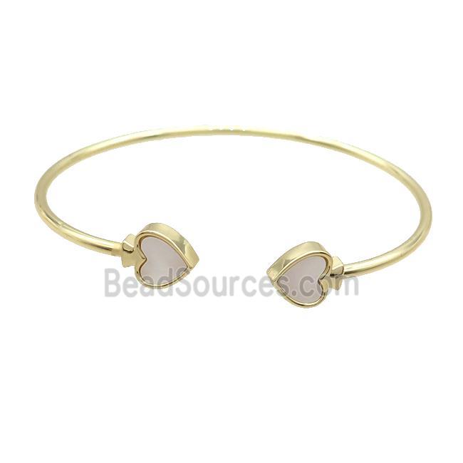 Copper Bangle Pave Shell Heart Gold Plated