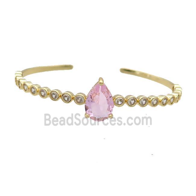 Copper Bangle Pave Pink Crystal Teardrop Gold Plated