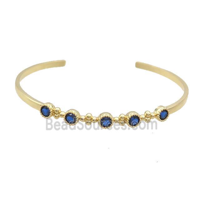 Copper Bangle Pave Blue Zircon Gold Plated