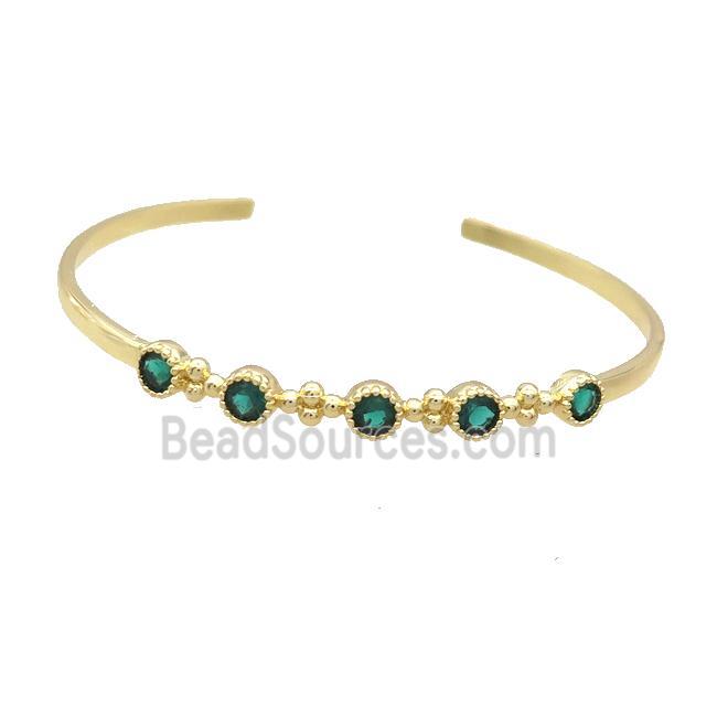 Copper Bangle Pave Green Zircon Gold Plated