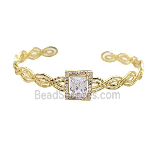 Copper Bangle Pave Clear Crystal Rectangle Gold Plated