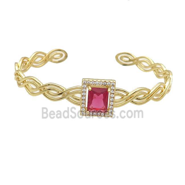 Copper Bangle Pave Red Crystal Rectangle Gold Plated