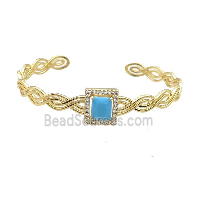 Copper Bangle Pave Turq Crystal Rectangle Gold Plated