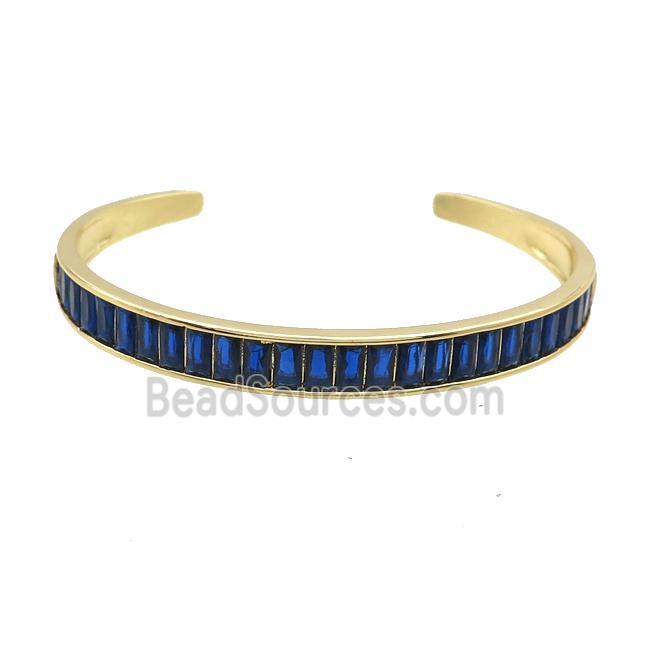 Copper Bangle Pave Darkblue Zircon Gold Plated