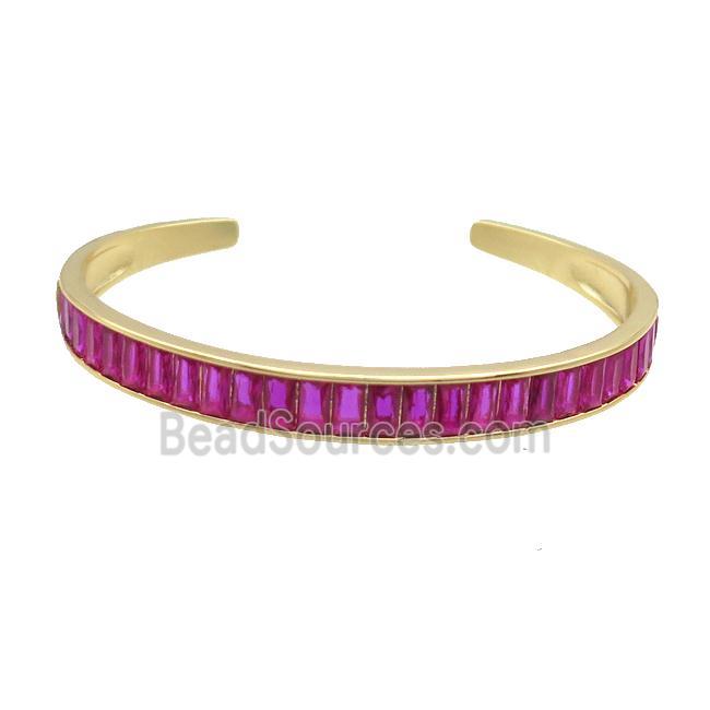 Copper Bangle Pave Hotpink Zircon Gold Plated