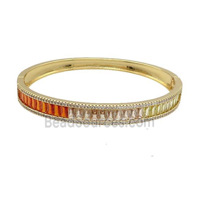 Copper Bangle Pave Multicolor Zircon Gold Plated