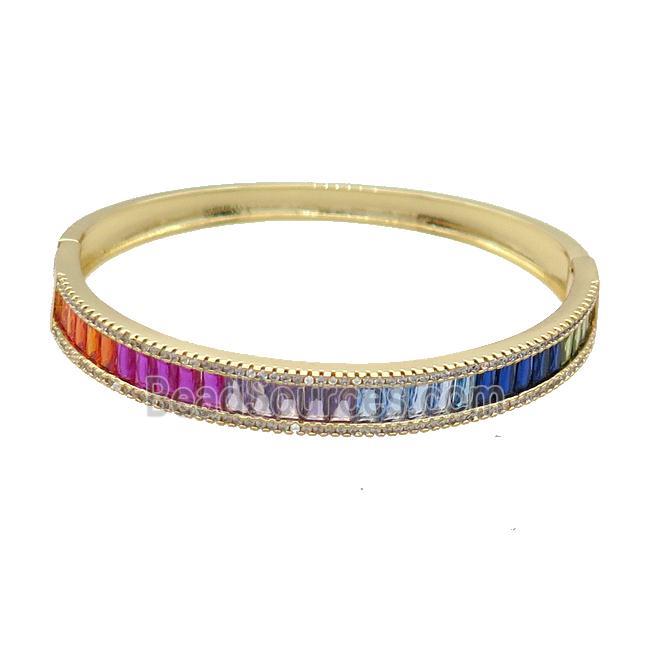 Copper Bangle Pave Multicolor Zircon Gold Plated