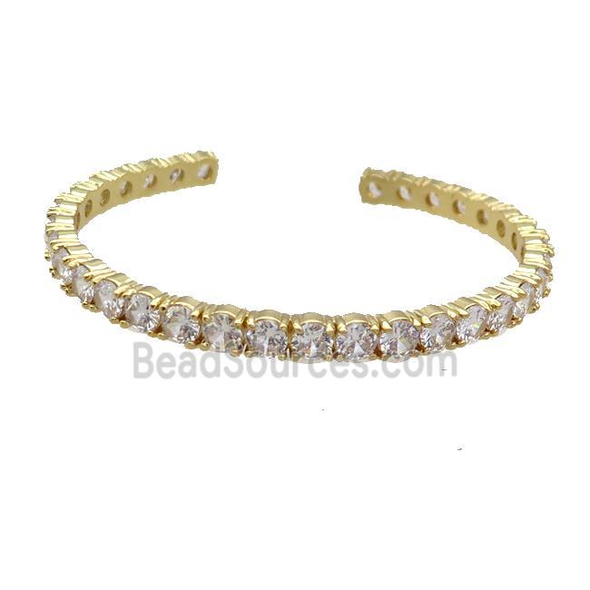 Copper Bangle Pave Clear Zircon Gold Plated