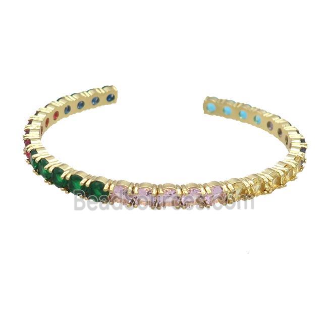 Copper Bangle Pave Multicolor Zircon Gold Plated