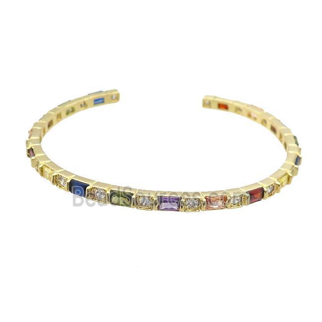 Copper Bangle Pave Multicolor Zircon Gold Plated